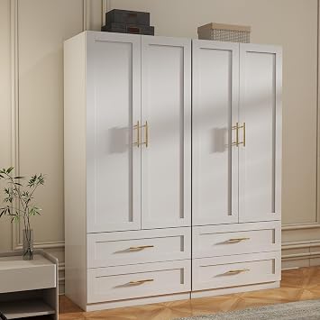 White Armoire Wardrobe Closet with 4 Drawers 75" H x 63" W