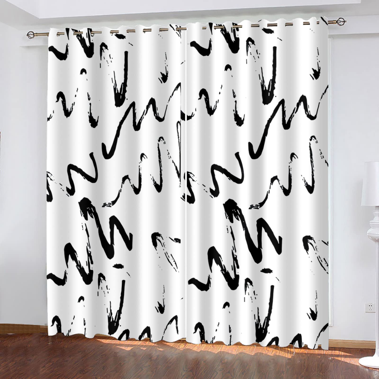 Rideau Occultant, Motif Abstrait Noir et Blanc - Rideaux Thermiques Imprimé pour Salon Chambre Fenetre, Lot de 2 Rideaux et Draperies Intérieurs à Oeillets, 140x240 cm (L x H)