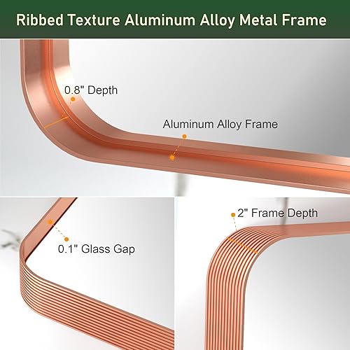 Miniatura 5 de Espejo de pared con marco de oro rosa de 40 x 30 pulgadas, espejo rectangular de tocador de baño, espejo de pared con aleación de aluminio, marco de