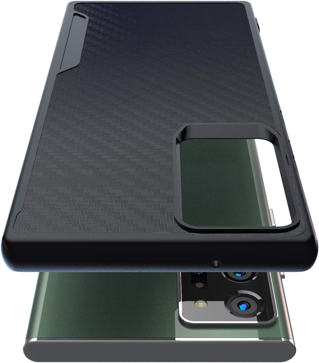 Kitoo Designed for Samsung Galaxy Note 20 Ultra Case, Carbon Fiber Pattern, 10ft. Drop Tested, Wireless Charging - Black