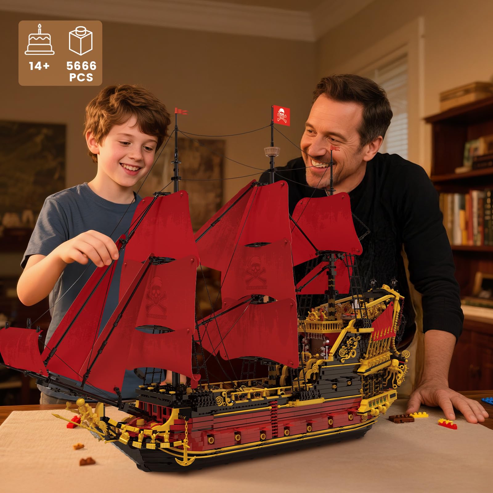 Reobrix Set di mattoncini da costruzione Nave Pirata Revenge, 5666+ pezzi Kit modello storico 66049, Veliero giocattolo da collezione, regali di Natale e compleanno
