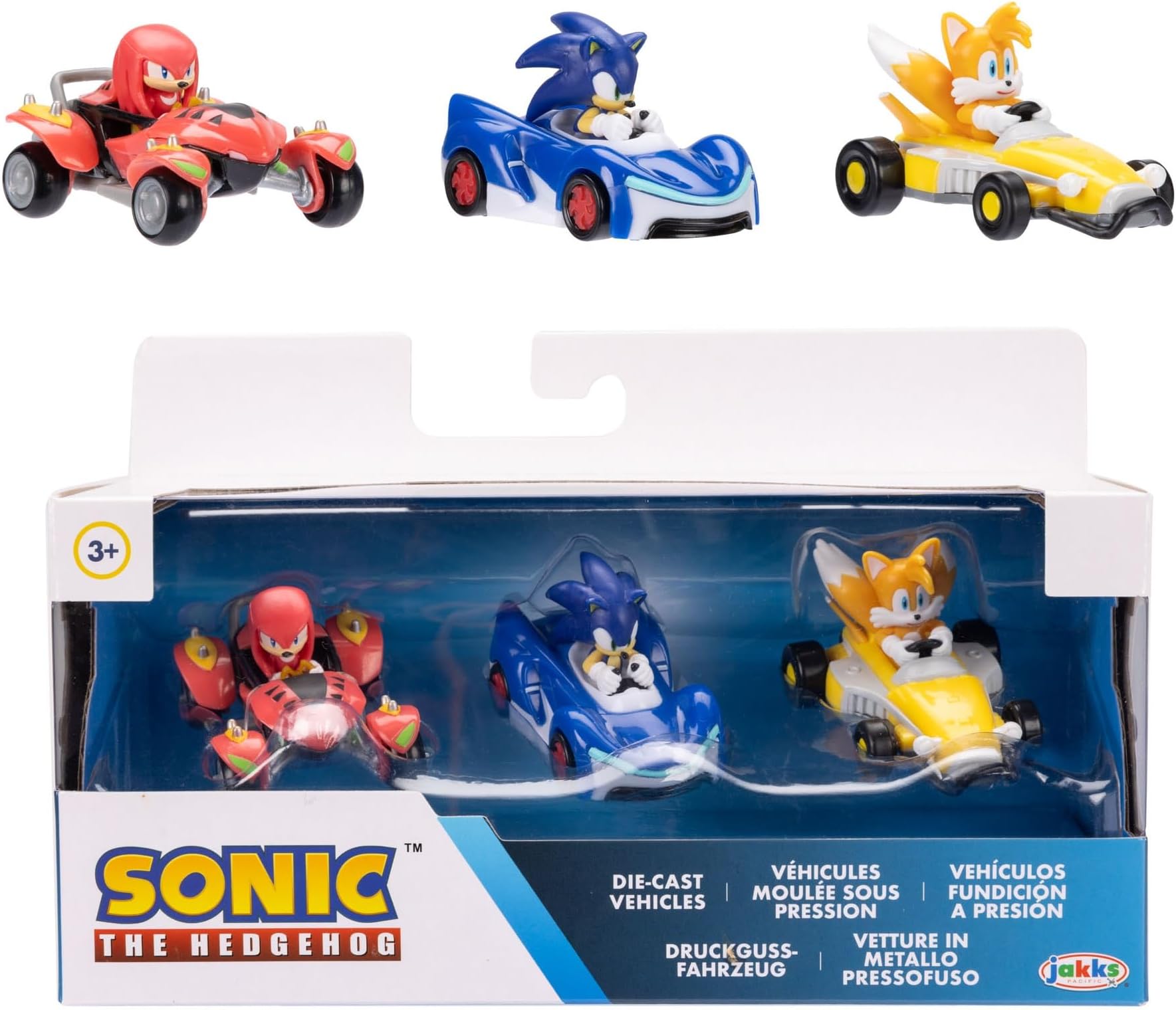 Sonic the Hedgehog 1:64 Die-cast Vehicles 3-Pack Knuckles, Sonic and Tails. Ages 3+ (Officially Licensed by Sega)