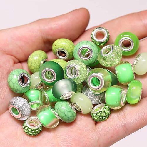 Miniatura 2 de Jmzothie Surtido de cuentas europeas de gran agujero, cuentas espaciadoras de metal para manualidades, pulseras, collares, joyería (verde)