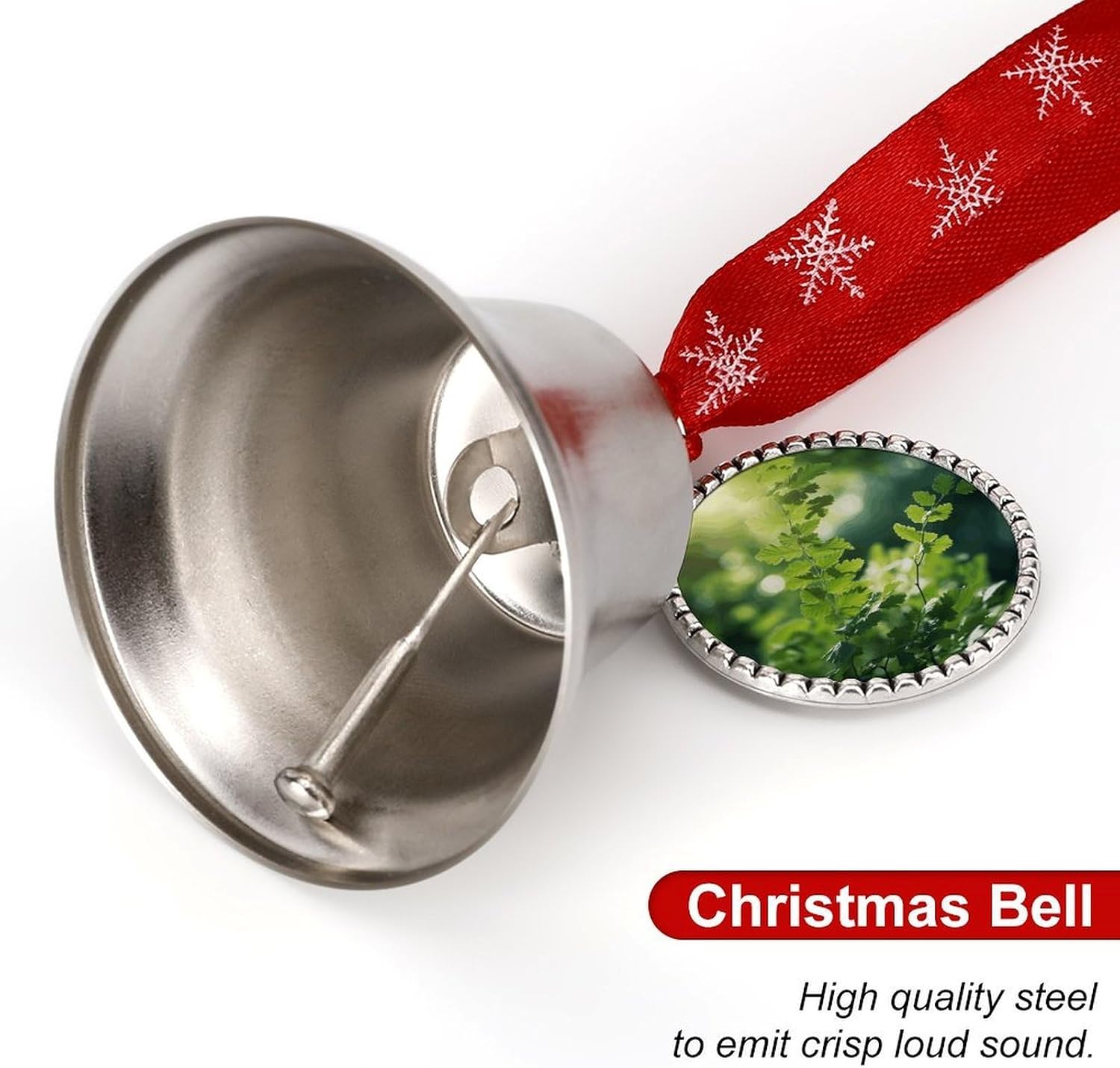 Green Tree Background Christmas Bells Ornaments Tree Jingle Bells Decors Xmas Silver Bell Hanging Decoration Pendants for Weddings Parties Christmas Wreaths