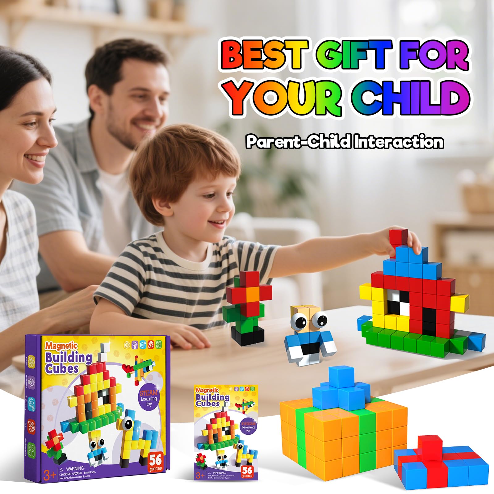 Ensemble de 56 blocs de construction magnétiques, Jouets de construction avec sac de