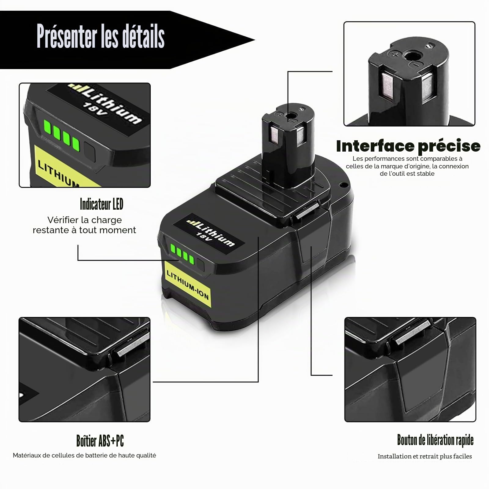 Catastro 2 pièce 5500mAh Remplacement pour Ryobi Batterie 18V RB18L50 Compatible pour Ryobi 18V Batterie P108 P107 P122 P104 P105 P102 P103 RB18L40 RB18L25 avec Indicateur LED