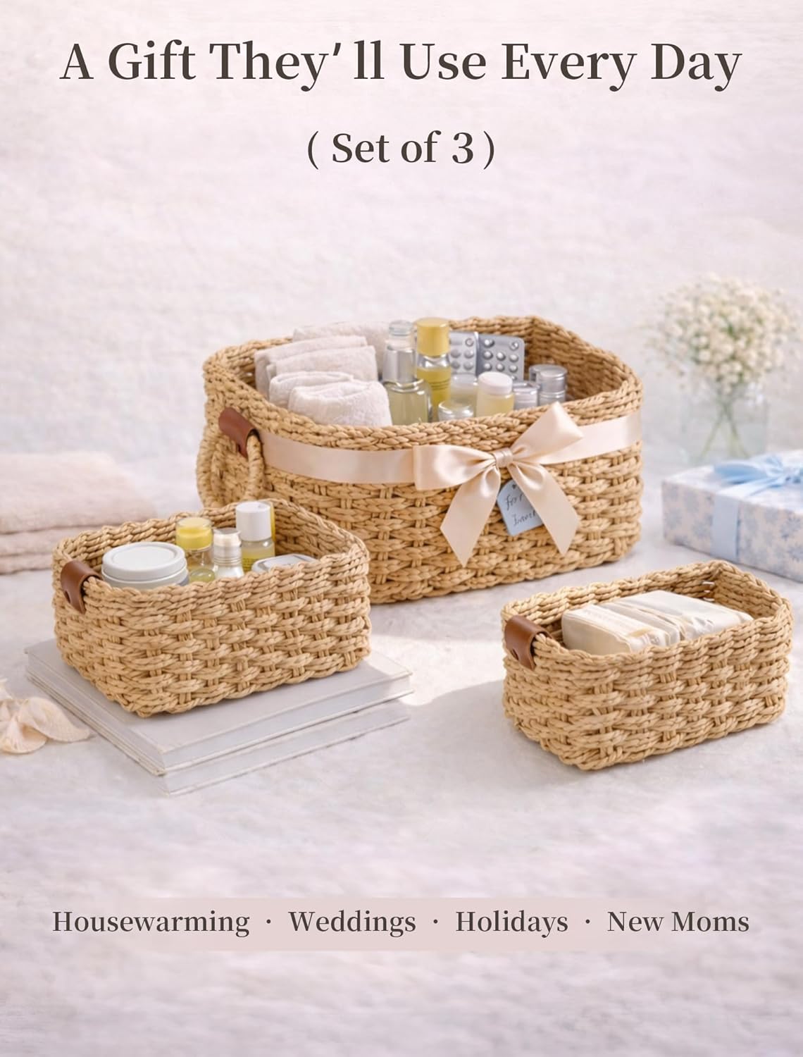 Storage Basket, Recycled Paper Rope Bathroom Basket Organizer, 3Pcs Small Baskets for Organizing, Mini wicker Basket for Decorative Storage Bins, Shelves, Bathroom, Cabinet - Brown - Image 7