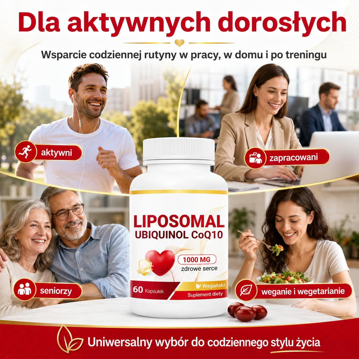 Liposomalny Ubichinol CoQ10 Kompleks 1000mg - Aktywny Koenzym Q10 Suplement - Wegańskie Kapsułki o Wysokiej Przyswajalności - 60 Sztuk