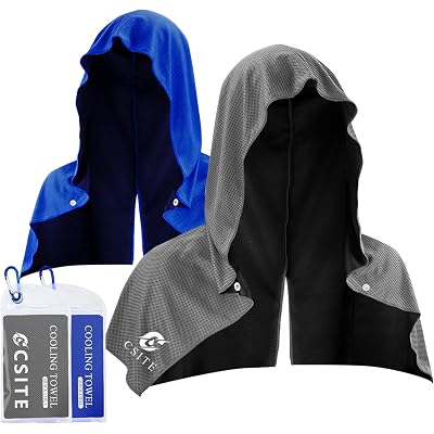CSITE 2 Pack Cooling Hoodie Towels, Instant Cooling Towels for Neck and Face, UPF 50 Sun Protection, Ice Towel for Hot Weather, Head Towel for Sports, Camping, Cycling & More Activities