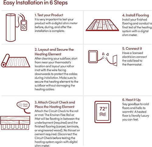 Miniatura 6 de WarmlyYours Environ - Rollo eléctrico de calefacción por suelo radiante, 60 pies cuadrados, gris