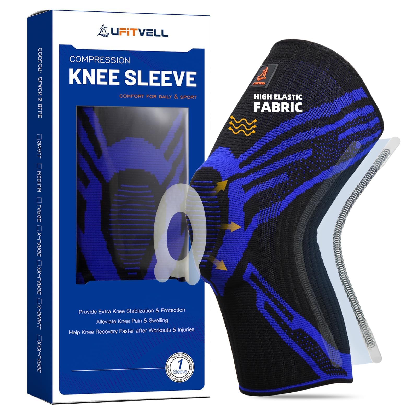 Compression Knee Brace for Women & Men Knee Sleeve with Stabilizers & Patella Pad for Pain Relief, ideal of Running, Hike, Volleyball, Weightlifting, Support Arthritis, Meniscus Tear