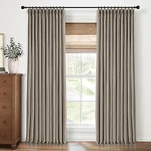 Pinch Pleated Blackout Curtains 90 Inches Long, Linen Blend, 100% Blackout Drapes with 20 Hooks, Ideal for Bedroom and Living Room, 40" W x 90" L (Pack of 2), Taupe Gray