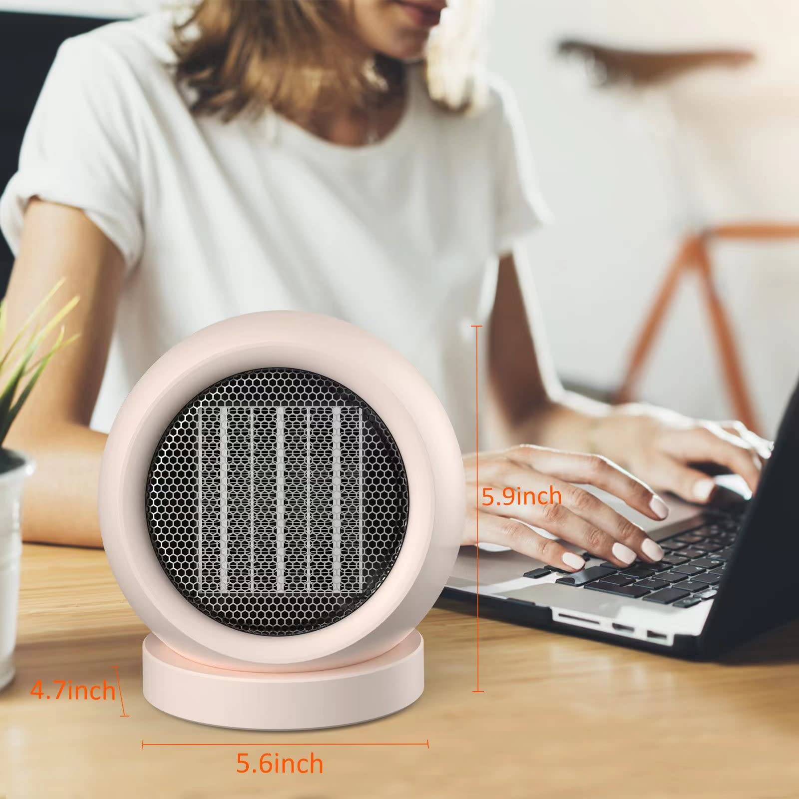 Calentador de espacio eléctrico portátil con termostato, pequeño ventilador calentador eficiente para el hogar, habitación, oficina, escritorio, uso interior (marrón claro)