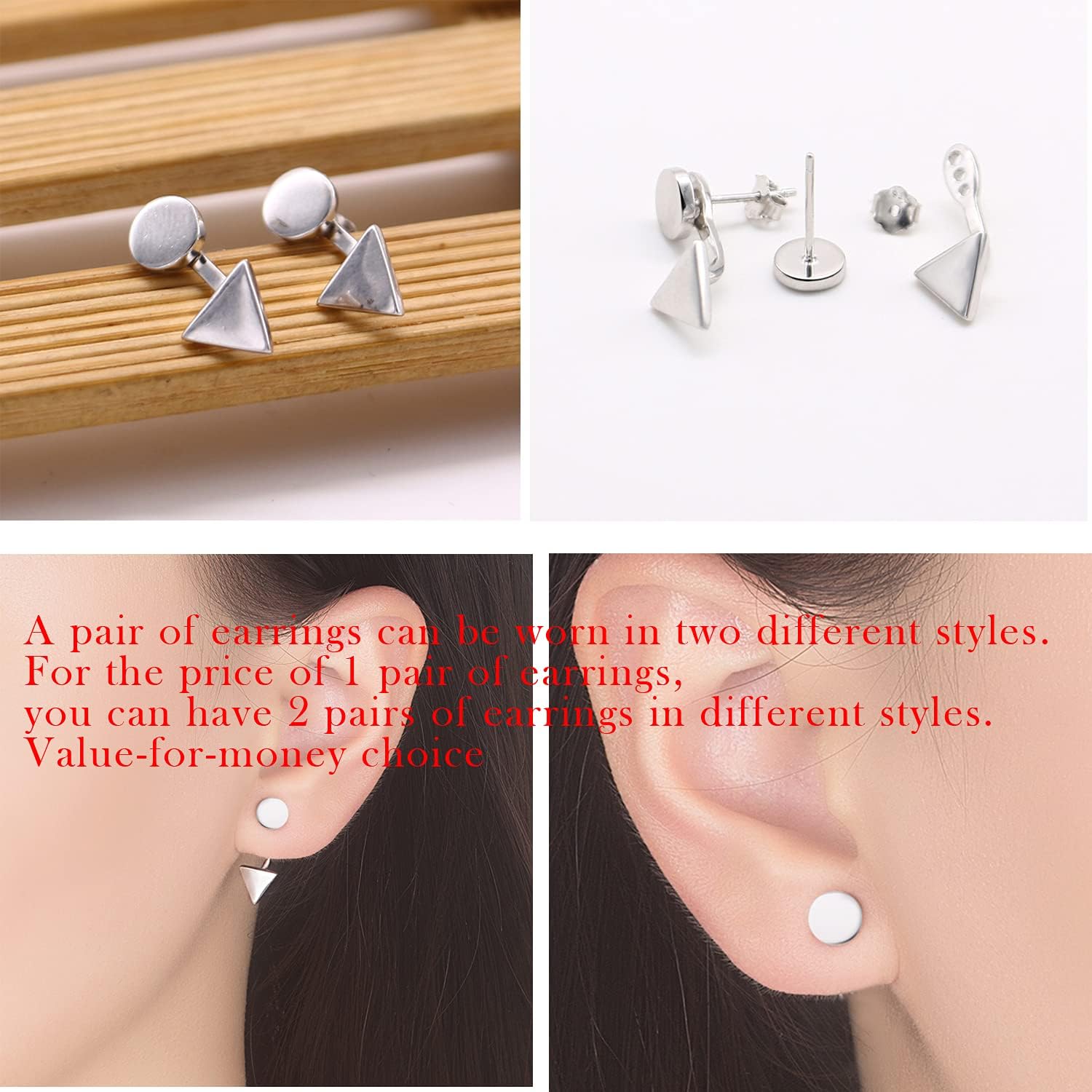 Women's 925 Sterling Silver Earrings - Minimalist Geometric Design Triangle Stud Earrings - Solid Silver Women's Fine Jewelry - Not Allergic - Image 3