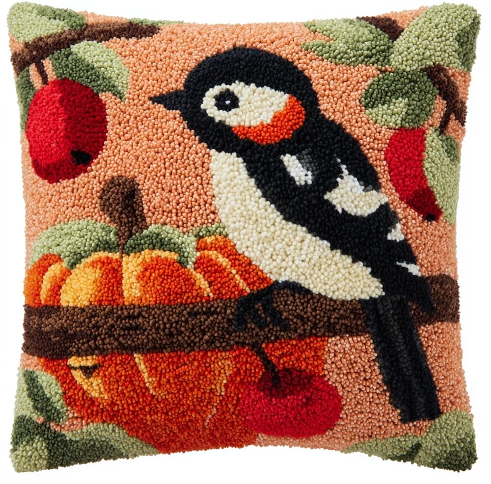 Taxpy Latch Hook Kit Pillow Woodpecker and Pumpkin 17X17In