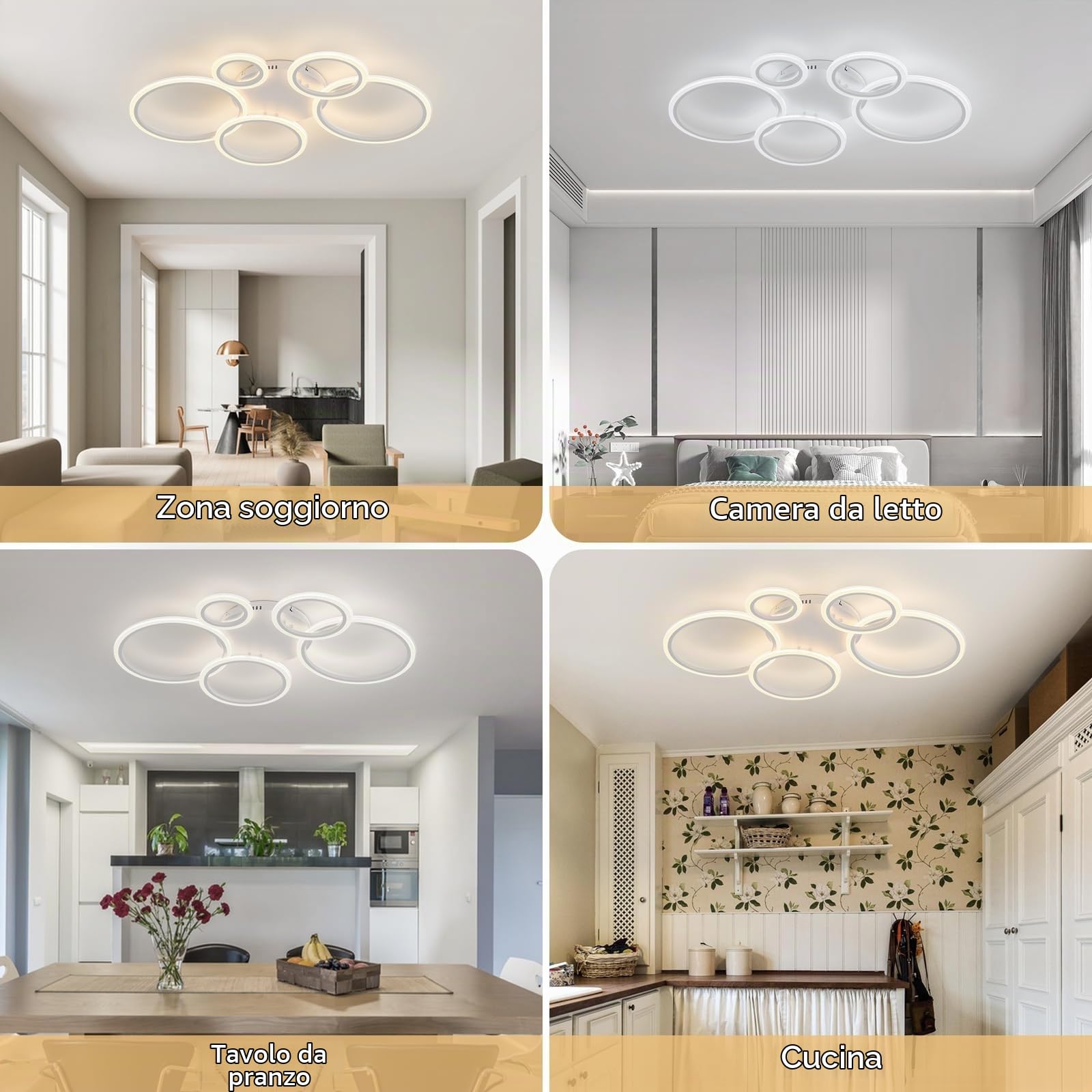 Lampada da soffitto dimmerabile, 100CM Plafoniere LED 60-120W a risparmio energetico con app, telecomando, cambia colore, per soggiorno, camera da letto, cameretta dei bambini