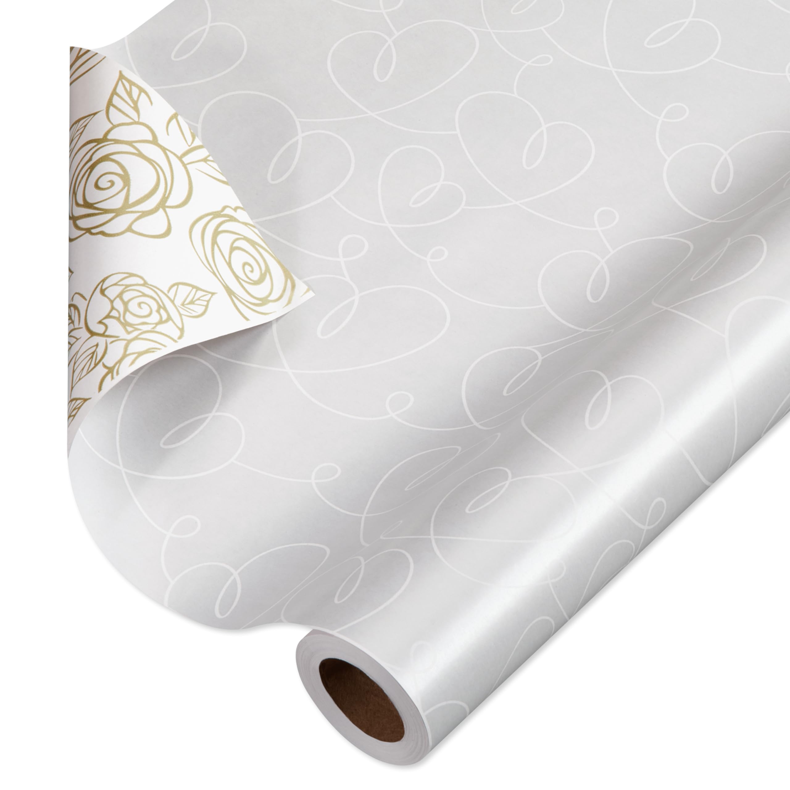 American Greetings 175 sq ft. Reversible Geschenkpapier für Hochzeiten, Jubiläen, Brautpartys und alle Gelegenheiten, handgezeichnete Herzen (1 Rolle, 76,2 cm x 21,3 m)