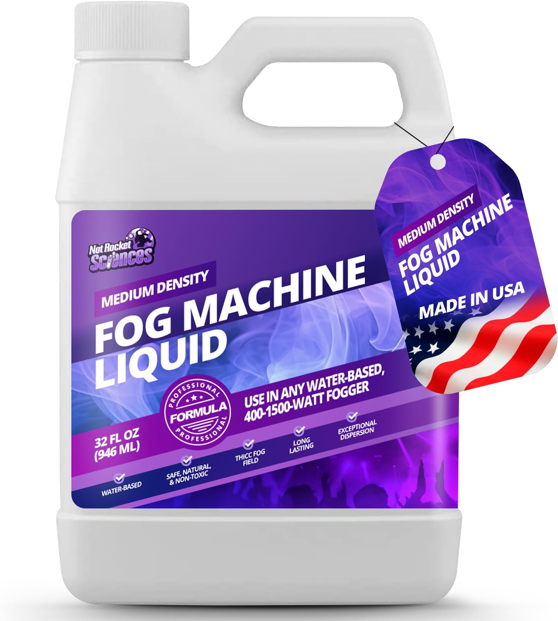 32 oz Fog Machine Liquid Smoke - Medium Density Smoke Machine Fog, Fog Juice for 400-1500 Watt Foggers, Premium Water-Based Fog Fluid for Thick, Long-Lasting Fog, Ideal for Concerts, Parties & Events