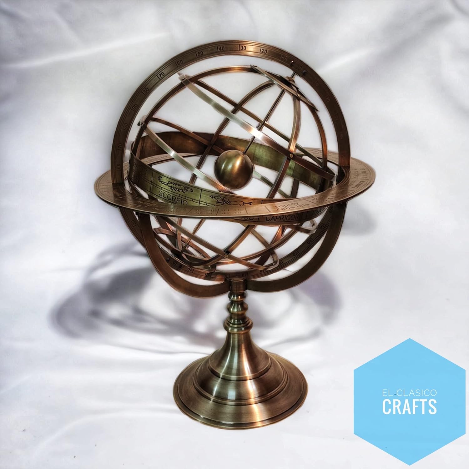 MM 18" inch Large Fully Antique Finish Brass Armillary Sphere Engraved Nautical Astrolabe World Globes Home Decor by EC