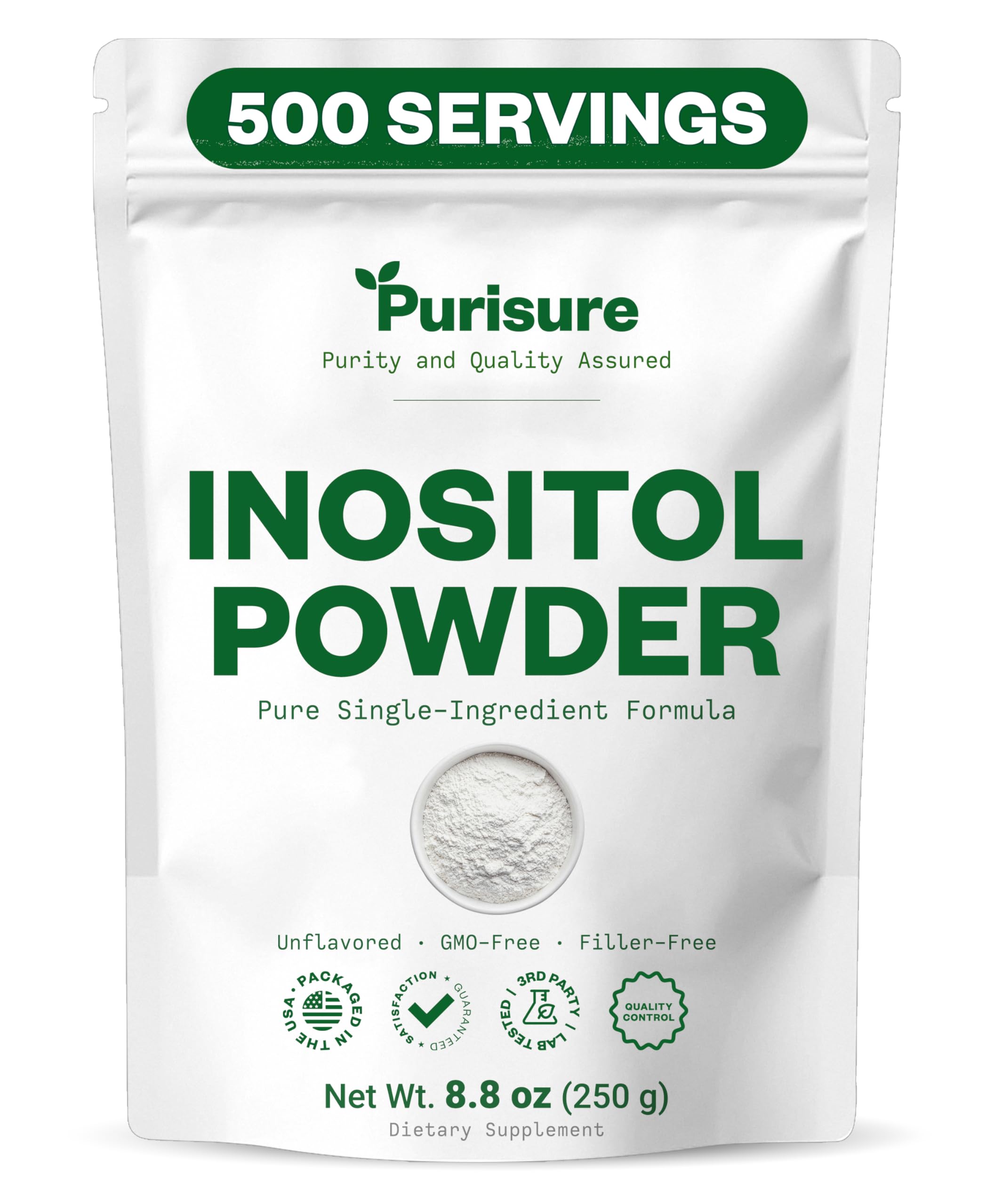 Inositol Powder, 250g, Fertility, Hormonal Balance and Ovarian Support, Pure Powder, Inositol Supplement to Support Energy and Brain Wellness, Vegan, Non-GMO, 500 Servings