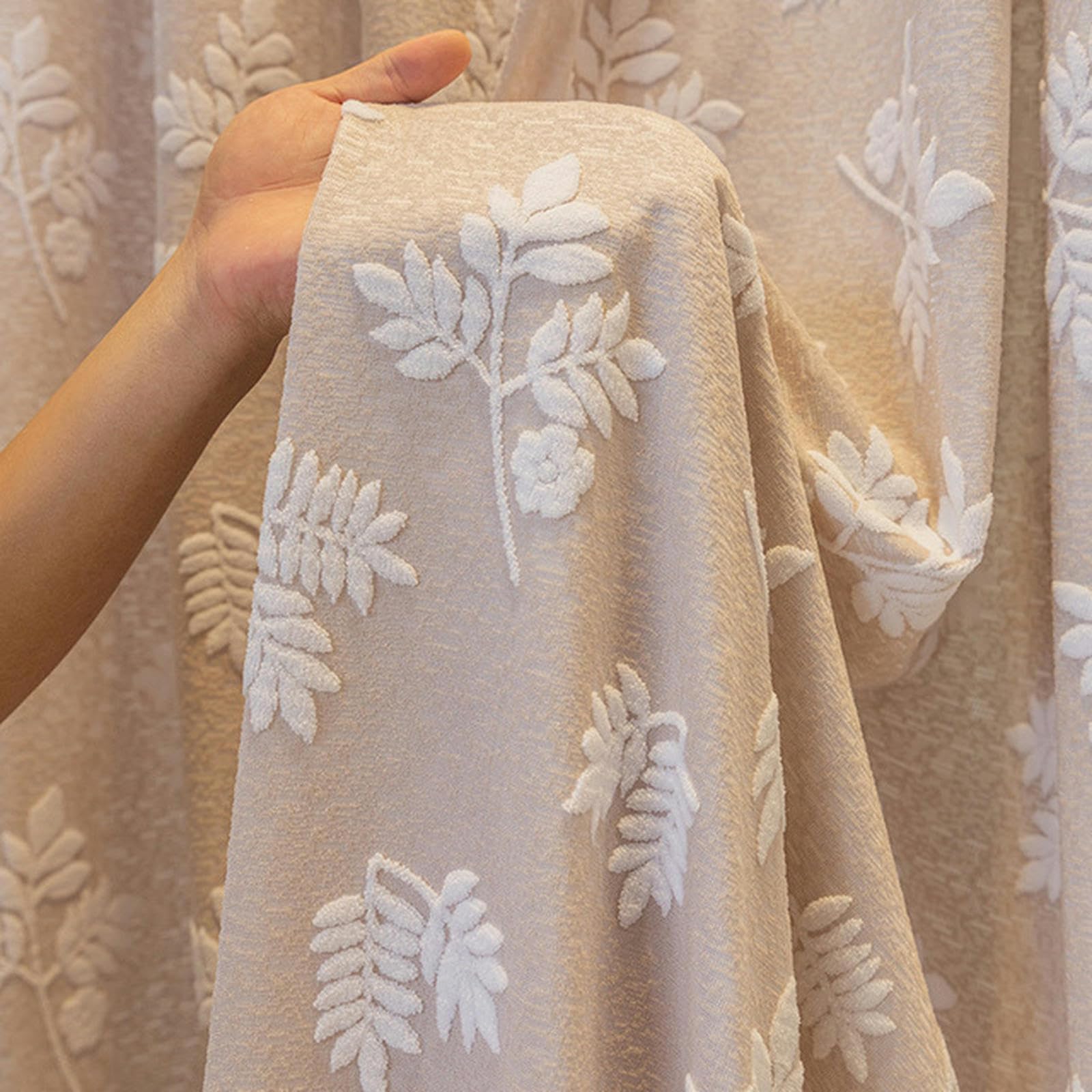 Rideaux plissés relief feuilles pour un salon romantique et une chambre tamisée