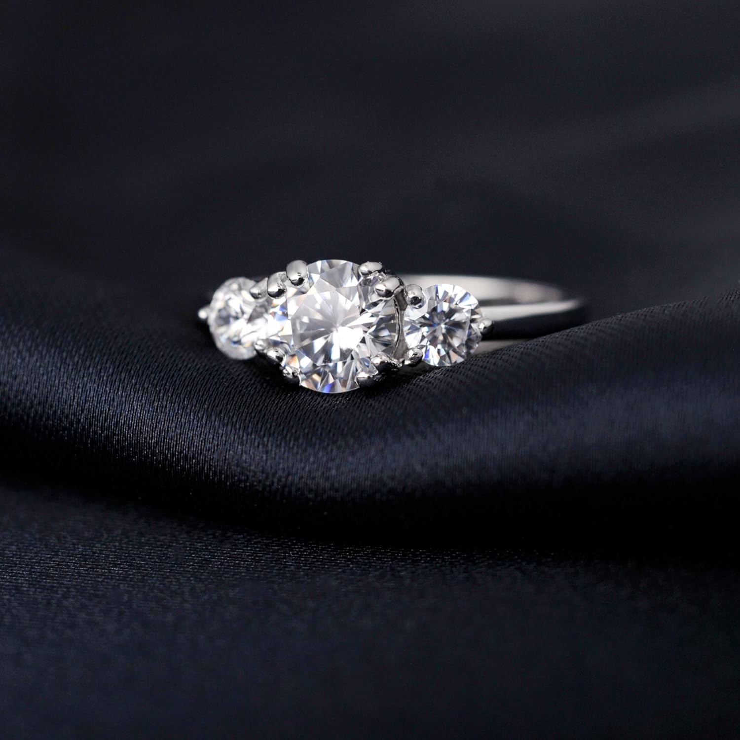 1.5CT 3 Stones Ring For Women with Cubic Zirconia in 925 Sterling Silver, Simulated Diamond 14k White Gold Plated CZ Promise Engagement Ring For Her, Wedding Bridal Jewelry Set For Women - Image 4