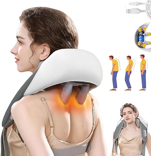 Goletsure Masajeador de cuello y hombros, masajeador Shiatsu de cuello y espalda con calor, almohada de amasamiento 5D de tejido profundo, masaje