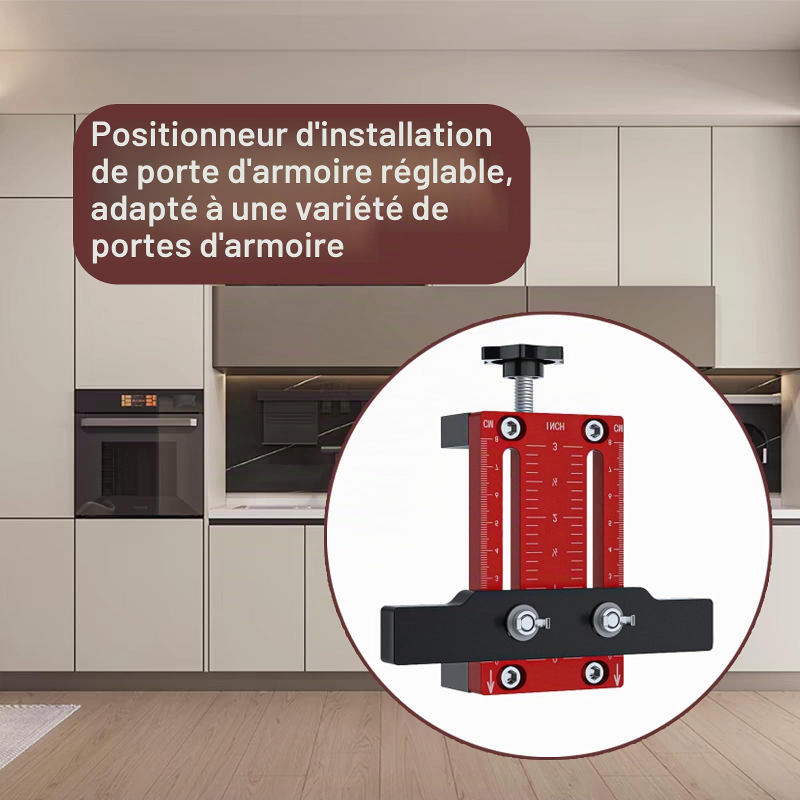 Positionneur d'installation de porte d'armoire, Cabinet Door Installation Positioner, longueur réglable de 10 à 60 mm, outil de positionnement de porte d'armoire compatible avec la plupart des