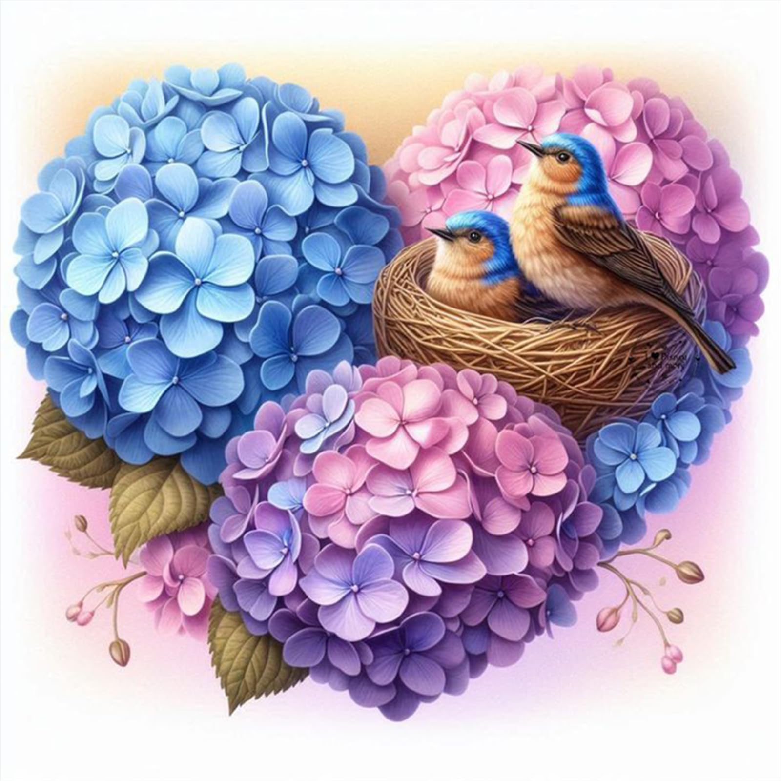 POETRYDRAW Hydrangea Lovebirds Full 11CT 3 Strands DIY Stamped Cross Stitch Kits for Beginners Adults Home Wall Decor Cross Stitch Art and Crafts Kits 40x40cm (Hydrangea Lovebirds)
