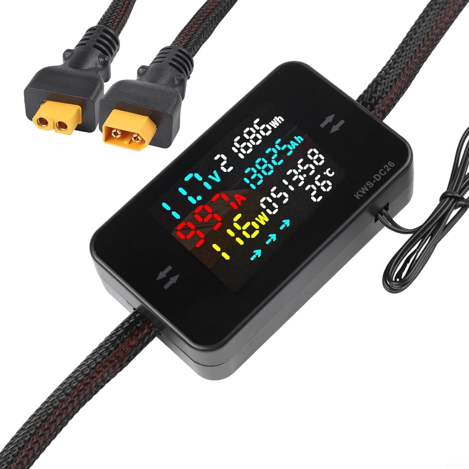 DC8-80V Battery Load Tester And Energy Meter, With Coloration LCD Show, 20A/25A/35A/50A Present Vary For Anderson/XT60/XT90 Pin Connectors, Voltage Power Capability Measurement (for XT-60-25A)