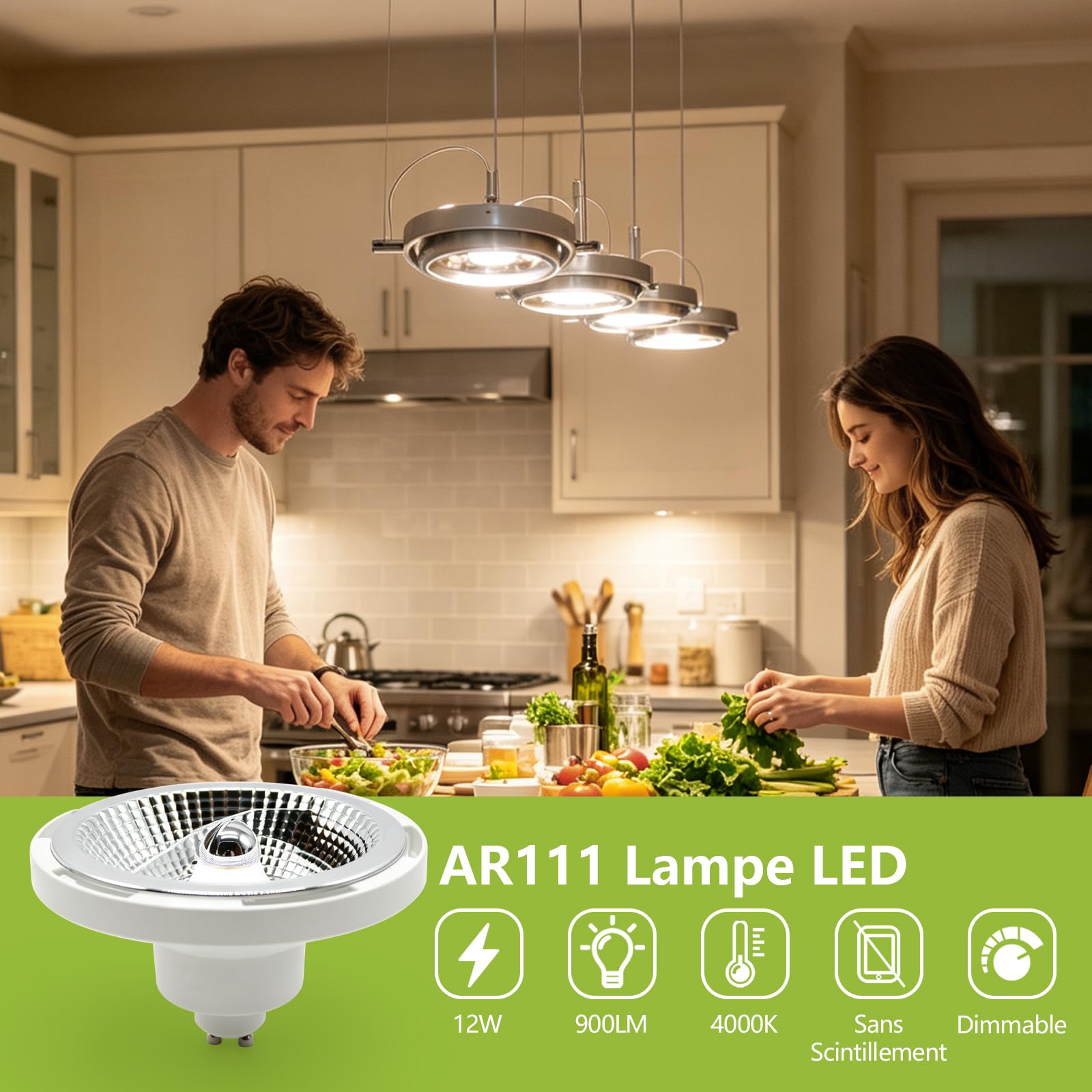 5X Ampoules LED AR111 GU10 Dimmable 12W Remplace Une Ampoule Halogène 75W Blanc Neutre 4000K Ampoule Angle Rayonnement 45 Degrés Spot LED 900 Lumens Spot 230V