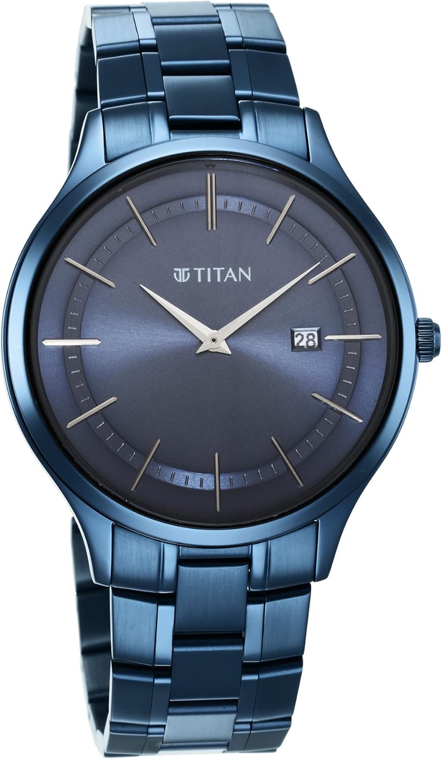 Titan Classique Slim Analog Silver Dial Men's Watch-90142QM01 Stainless Steel, Blue Strap