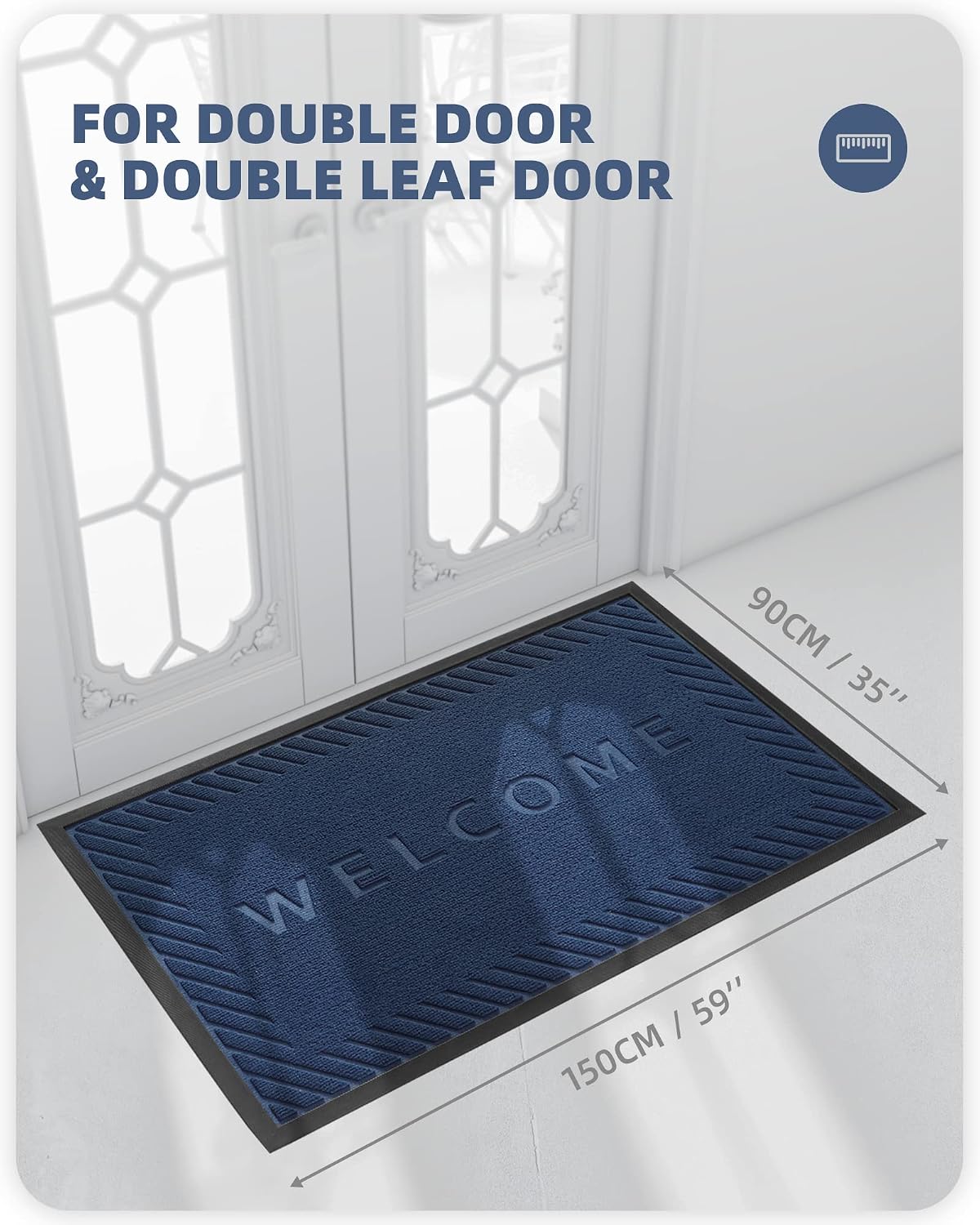 Color&Geometry Welcome Mats Outdoor Door mat Outside Entrance, 36"x60" Door Mats Outdoor Entrance, Heavy Duty Non Slip Waterproof Rubber Outside Door Mats, Entry Rug for Entryway, Patio, Blue