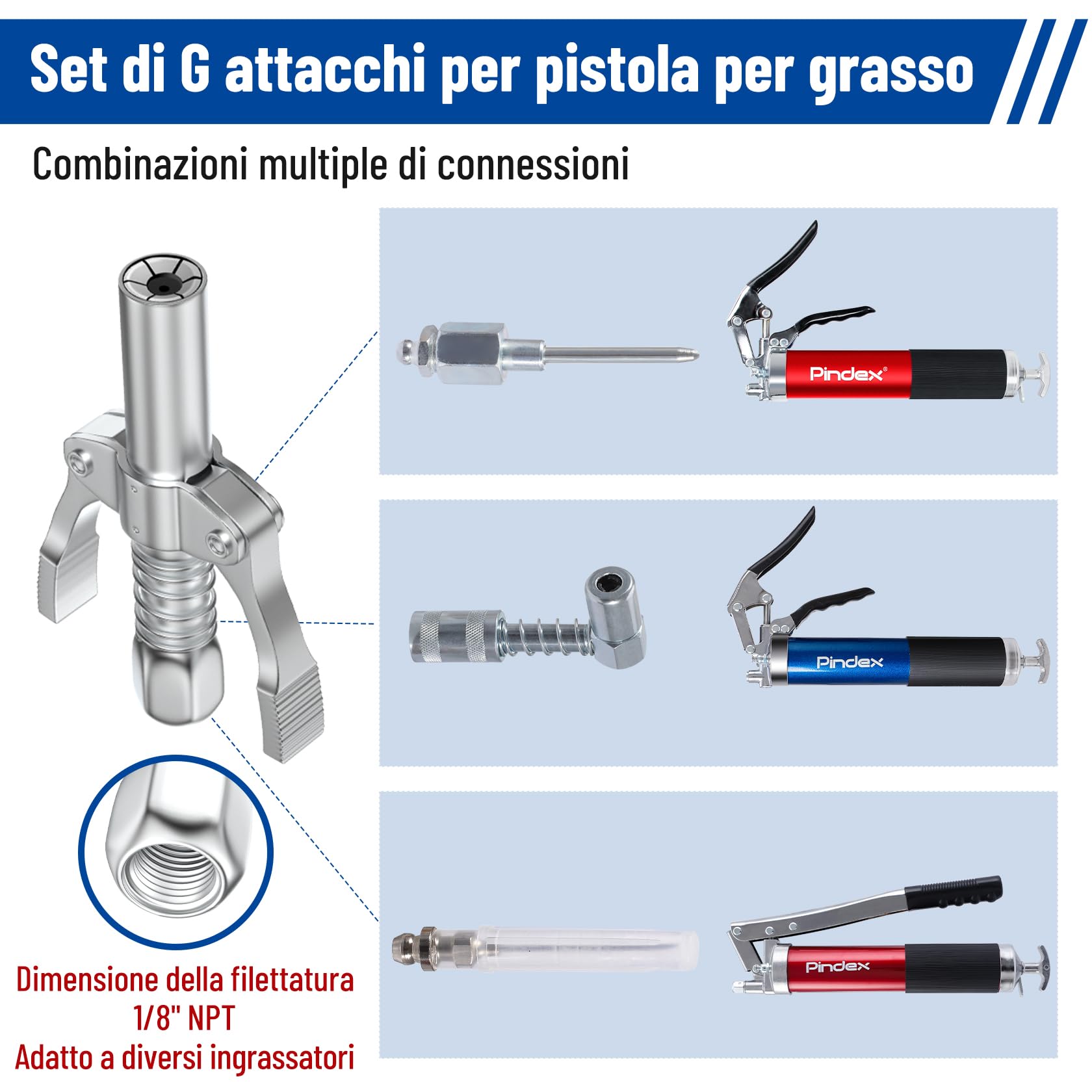 Kit Ugello Ad Ago Per Pistola Grasso - Set Completo Con Accoppiatore Rapido E Punte Per Lubrificazione - Foto 5