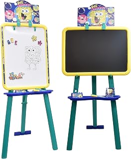 Spongebob Kids Art Easel, Standing Magnetic Whiteboard and Chalkboard, Drawing Accessories