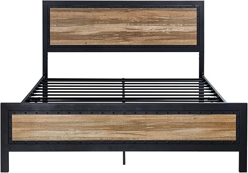 Miniatura 9 de SHA CERLIN Armazón de Cama Resistente de Tamaño Completo, Base de Plataforma de Metal con Cabecera y Pie de Cama de Madera con Remaches, Soporte de