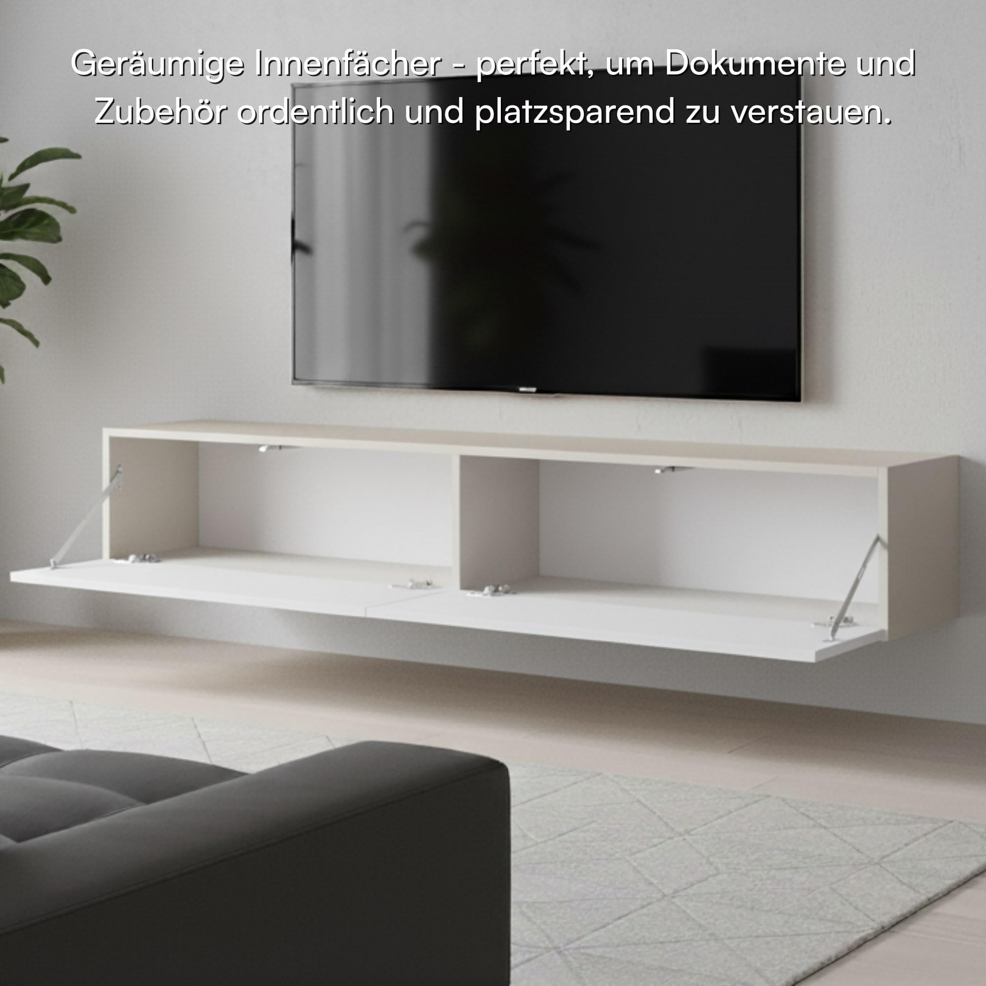Selsey TV Schrank Board Sideboard Fernsehtisch Fernsehschrank 175 cm Hängend Gefräste Front Graubeige Veldio
