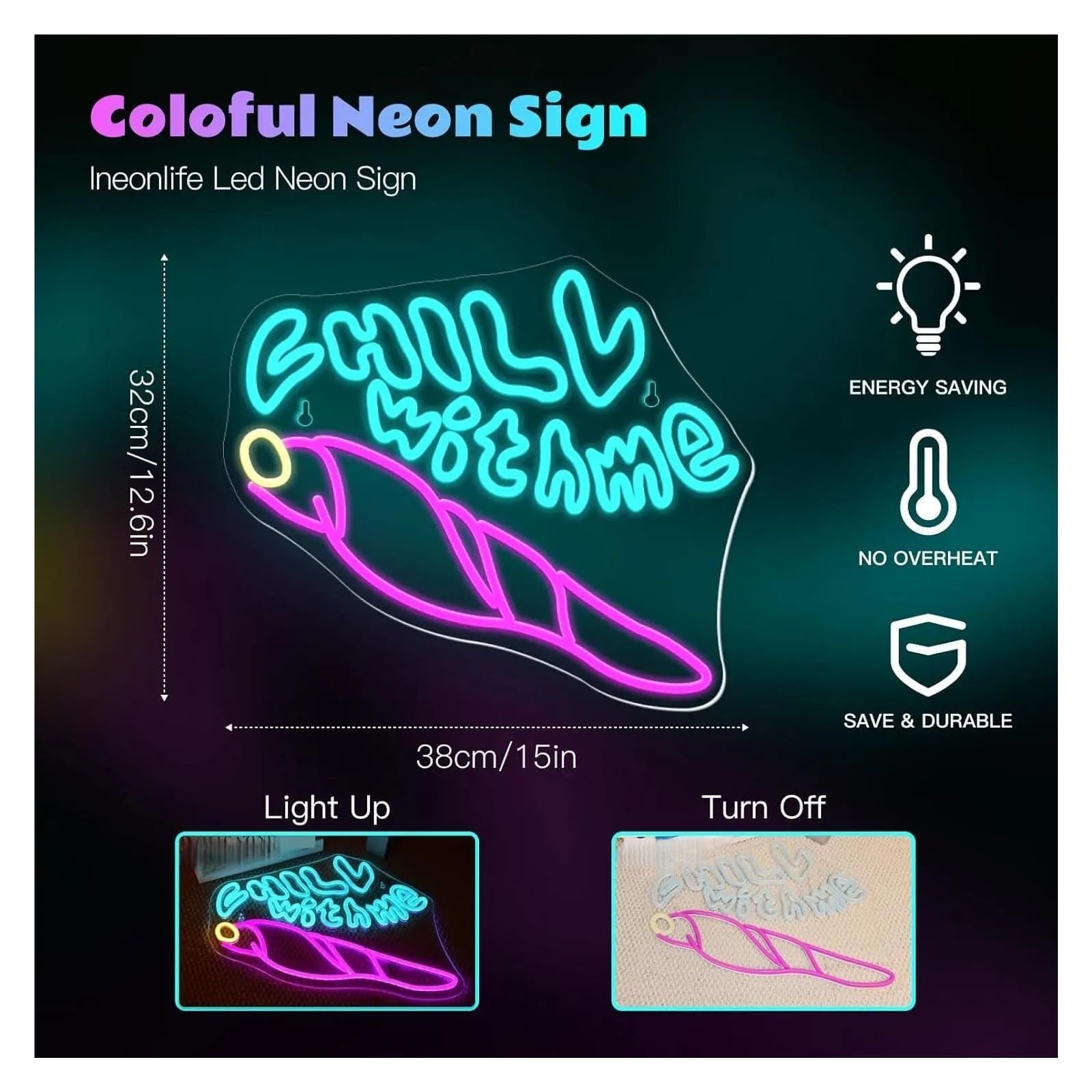 Luces de neón ﻿Chill With Me Letrero De Neón Luz LED Regulable Para Yoga GYM Sala De Juegos Dormitorio Bar Salas De Estar Fiesta De Cumpleaños Decoración 45cmx38cm