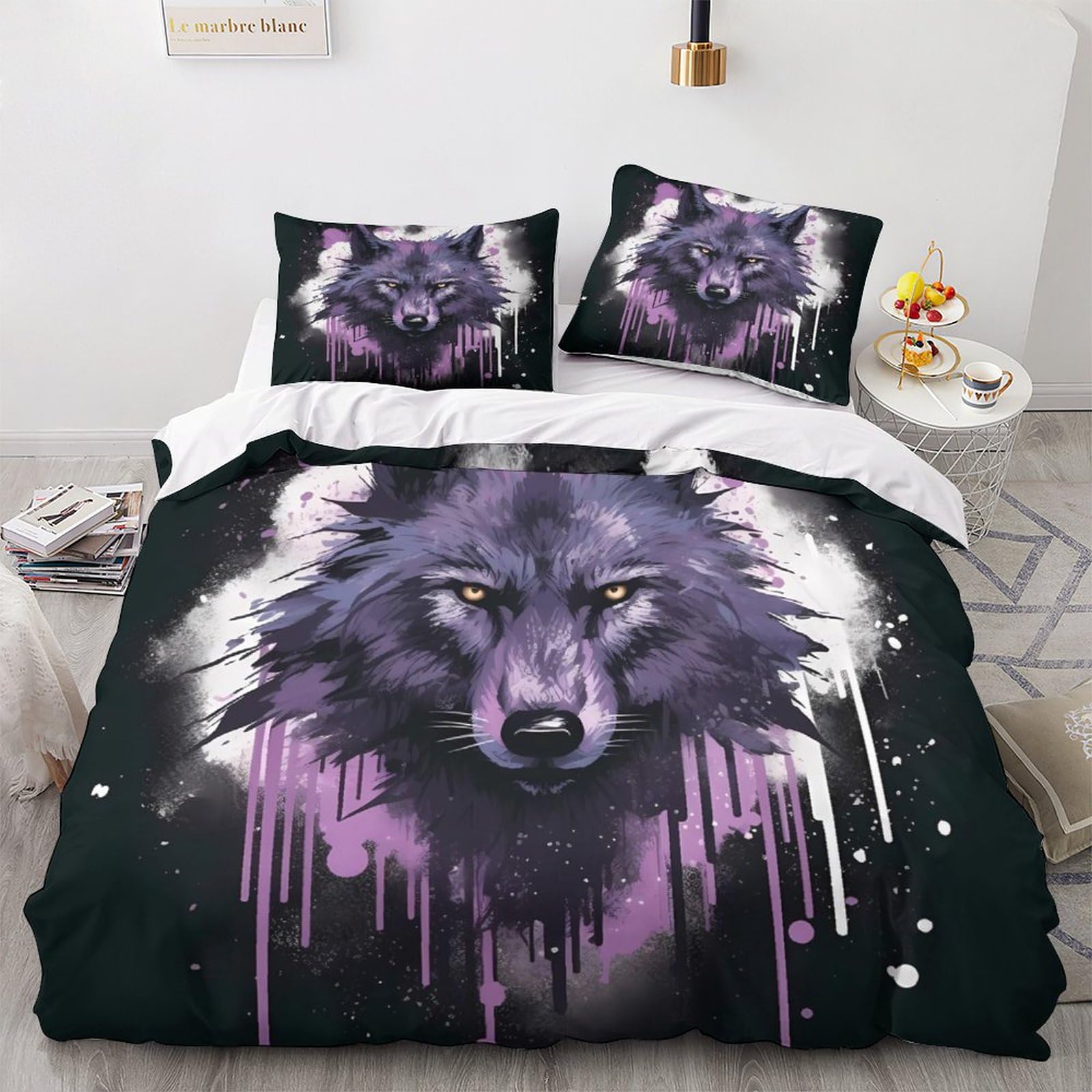 Housse de couette loup 3D avec zip invisible pour changer vos draps sans effort en lit 2 place