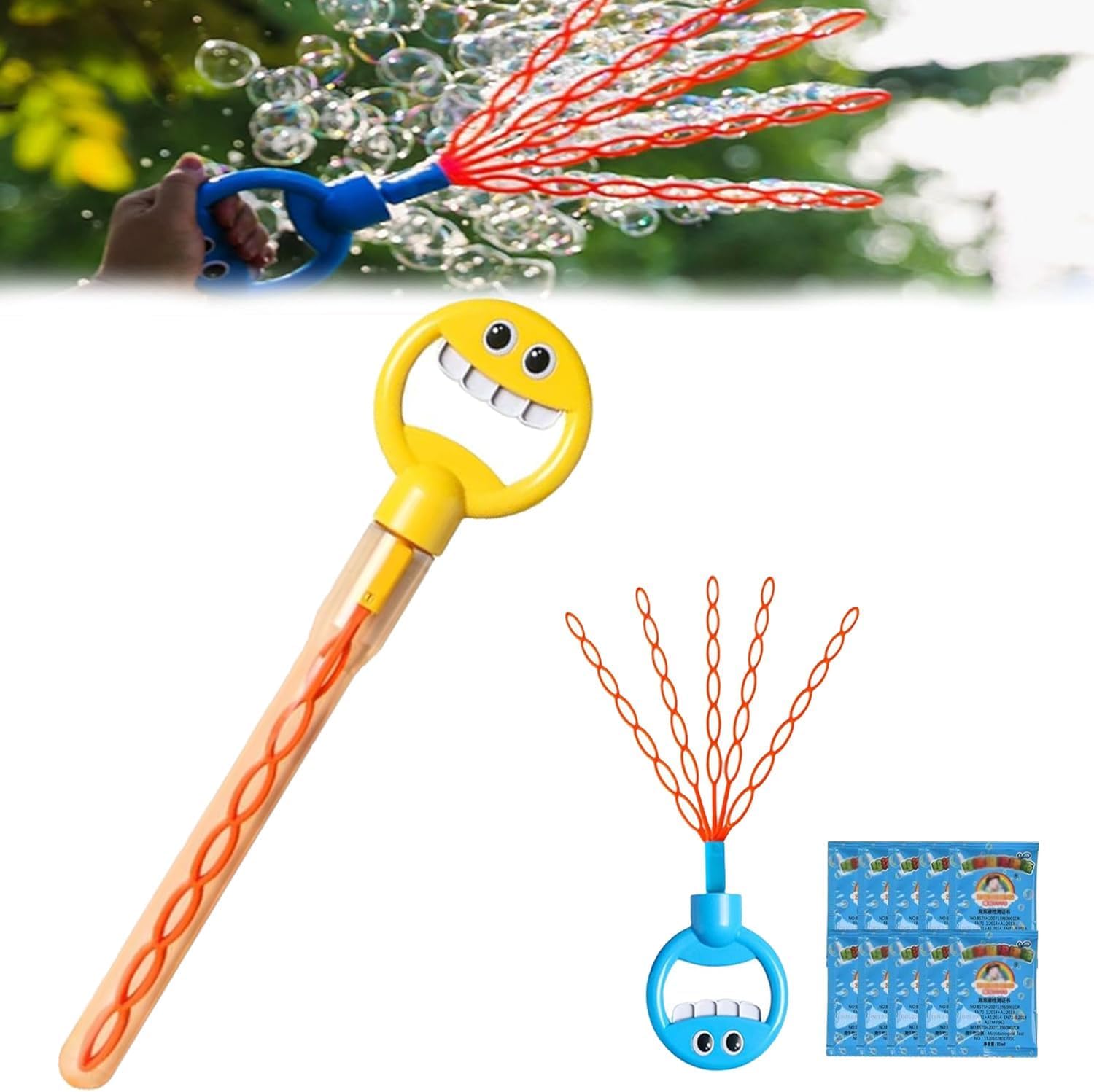 32-hole five-claw bubble wand, 5 claw smiley Interactive Toys, 2025 New Bubble Sticks for Kids Handheld Blower, Outdoor Toys Party Games for Kids Birthday Camping Party Favors Activity (1pcs yellow)