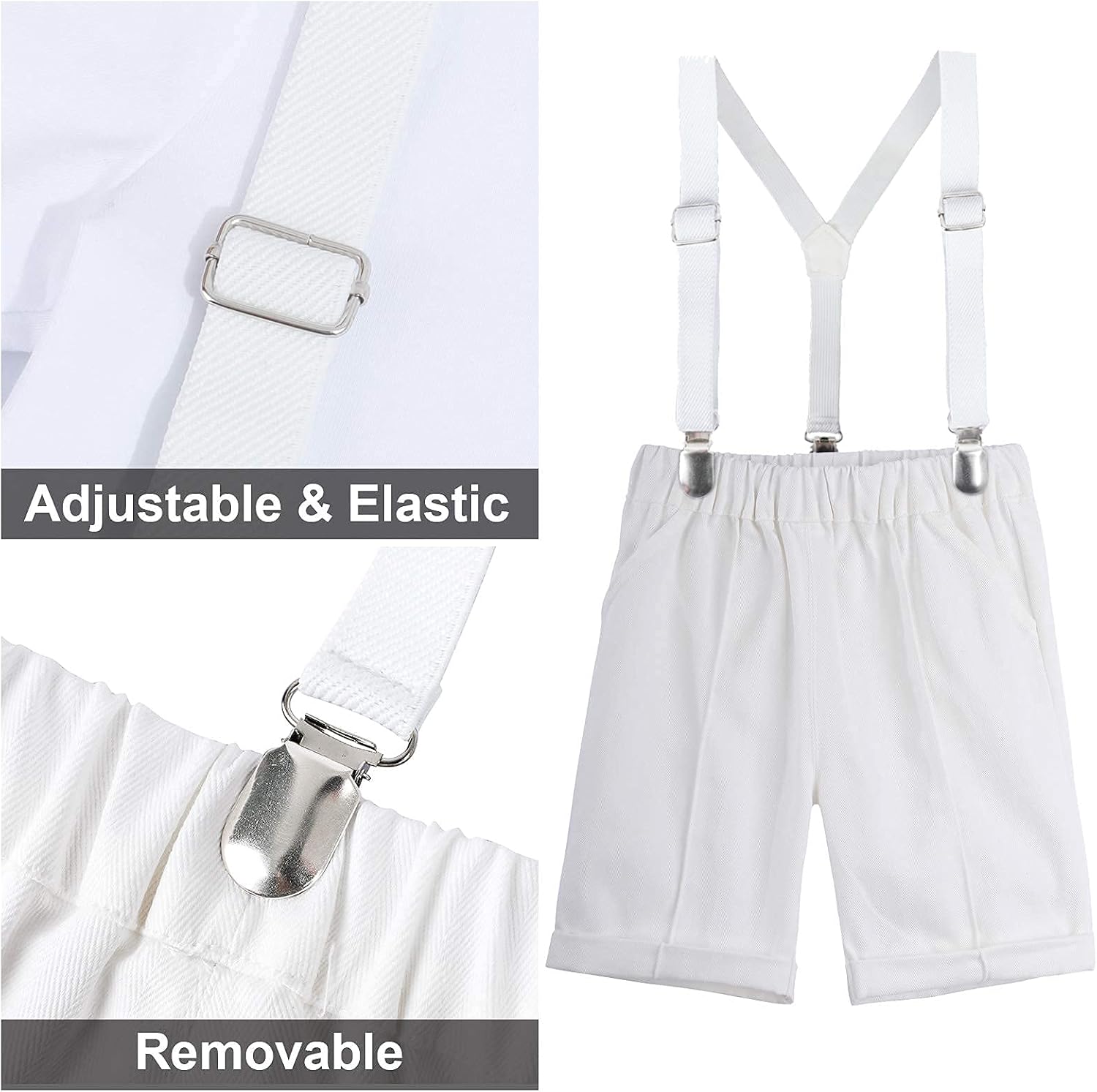 A&J DESIGN 5pcs Toddler Baby Boys Suit Set, 12 Months - 3T, Gentleman Suit Shirt & Shorts & Vest & Hat & Bow Tie