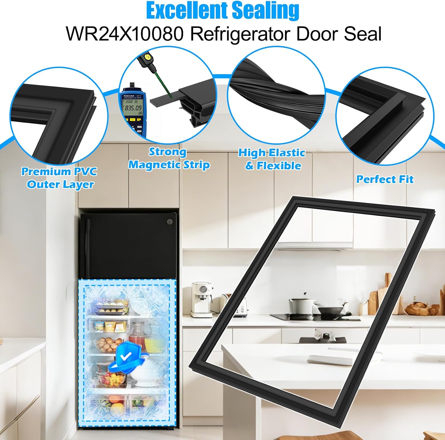Upgraded WR24X10080 Refrigerator Door Gasket Compatible with GE Refrigerator Door Seal Replacement 913815 AP3184420 PS296766 EAP296766 Fridge Door Gasket Seal GTH22SBNARBS Black Fridge Door Seal
