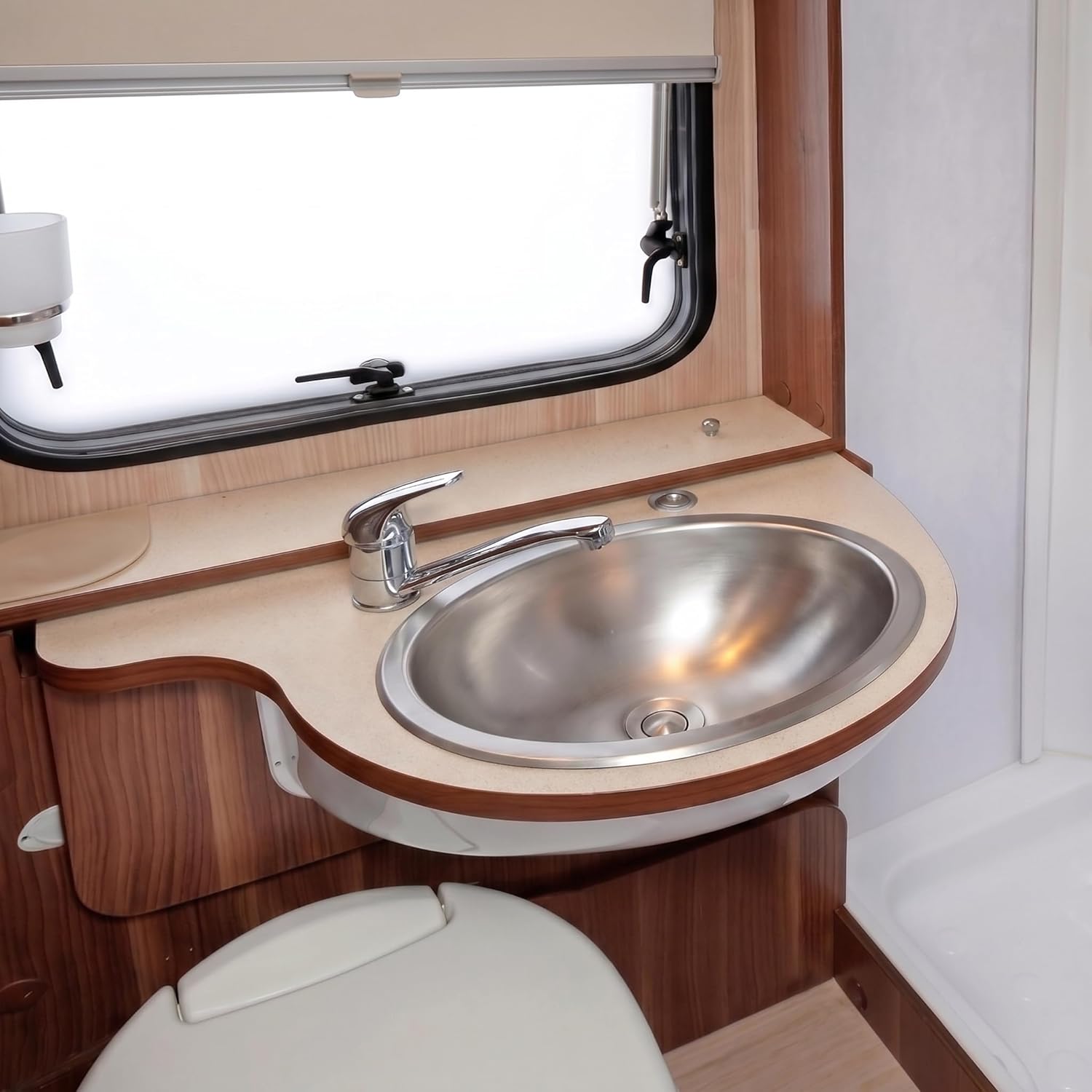 LQS Oval RV Bathroom Sink, 16.73" x 11.81" Stainless Steel Small Oval Kitchen Sink, 5.12" Depth, Undermount/Top Mount RV Kitchen Bar Sink with Sink Drain Assembly