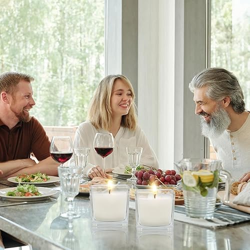 Miniatura 9 de Kingyo Paquete de 20 velas votivas blancas sin perfume en tarro de vidrio cuadrado transparente, 10 horas de tiempo de combustión, perfectas para