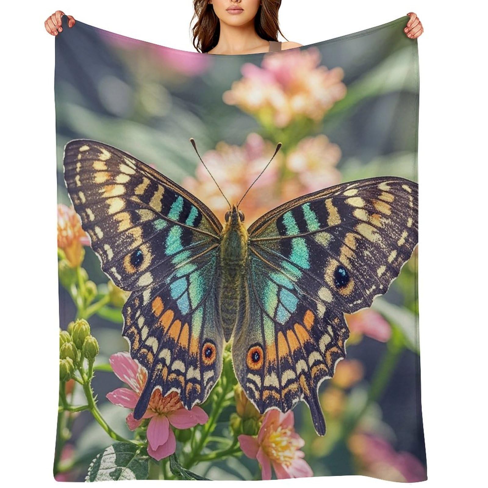 Flannel Butterfly Throw Blanket for Couch Super Soft Fuzzy Cozy Flannel Blankets No Shed No Pilling FAnti-Static Winter Bed Blanket Decorative and Giftable Blankets