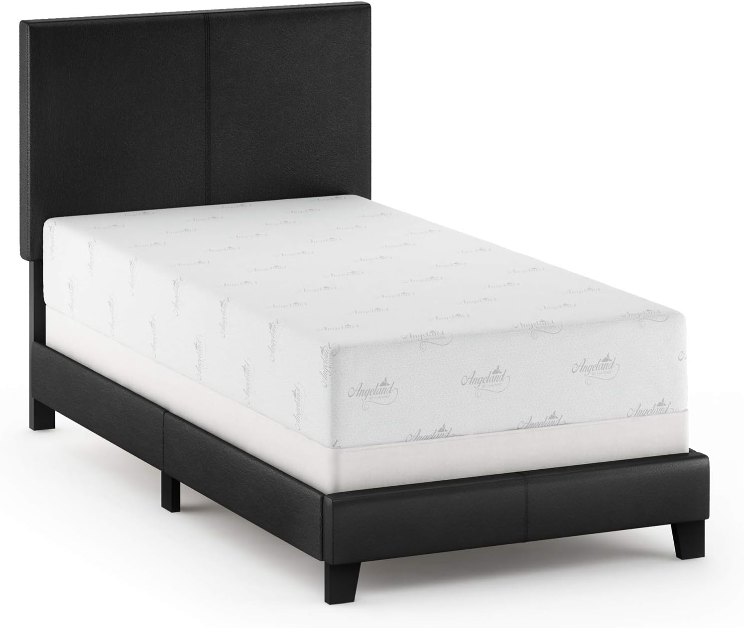 FURINNO Pessac PU Leather Upholstered Platform, Twin, Black