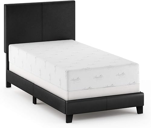 Miniatura 14 de Furinno Pessac - Marco de cama tapizado, piel sintética blanca, tamaño individual XL Blanco,Negro -,Glacier,Negro (plain