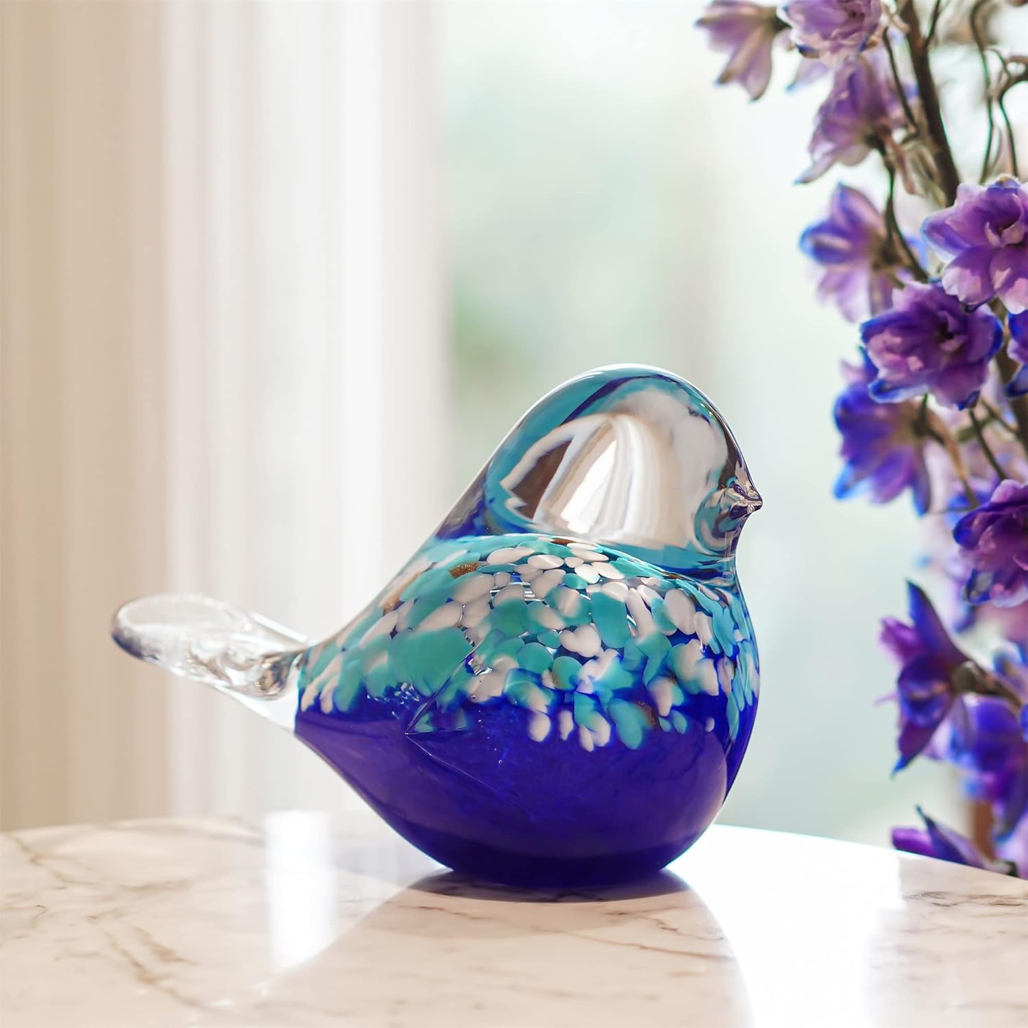 QFkris 6.5inch Blown Glass Blue Bird Figurine Collectibles Handmade Art Glass Animal Paperweight,Home Decoration Tabletop Centerpiece for Bird Lover - Image 4