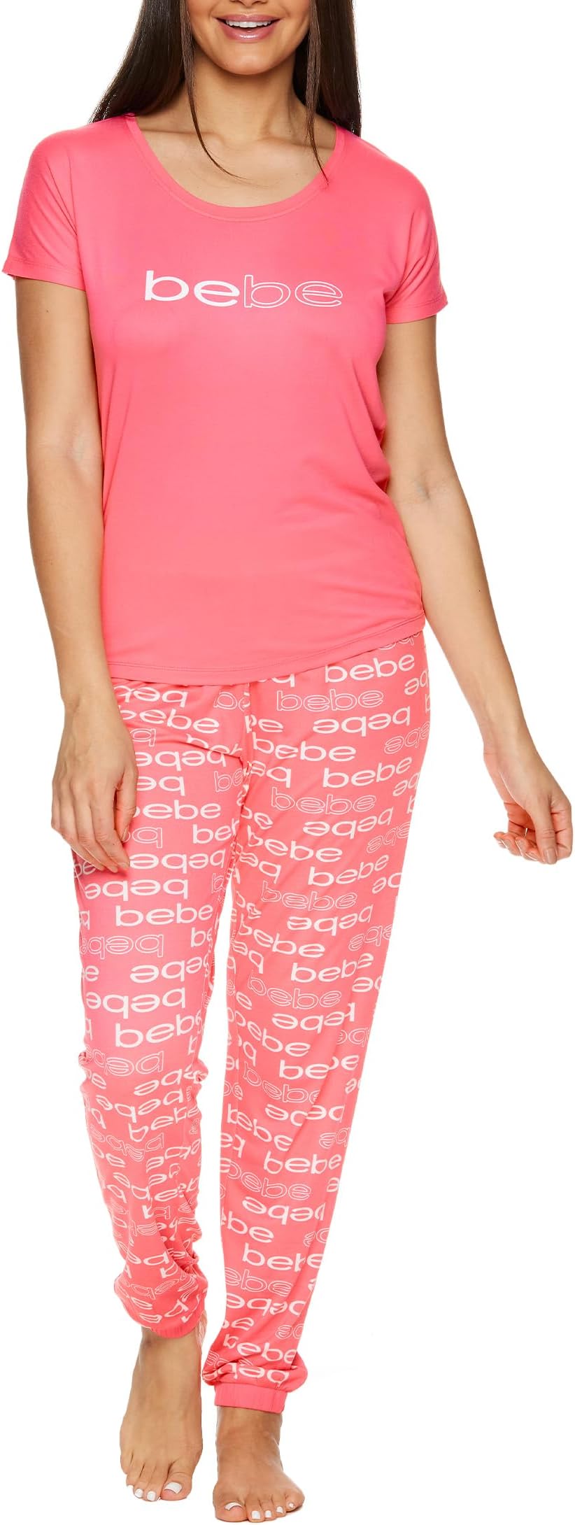 bebe Womens Pajama Top Shirt and Lounge Pants Sleepwear Set