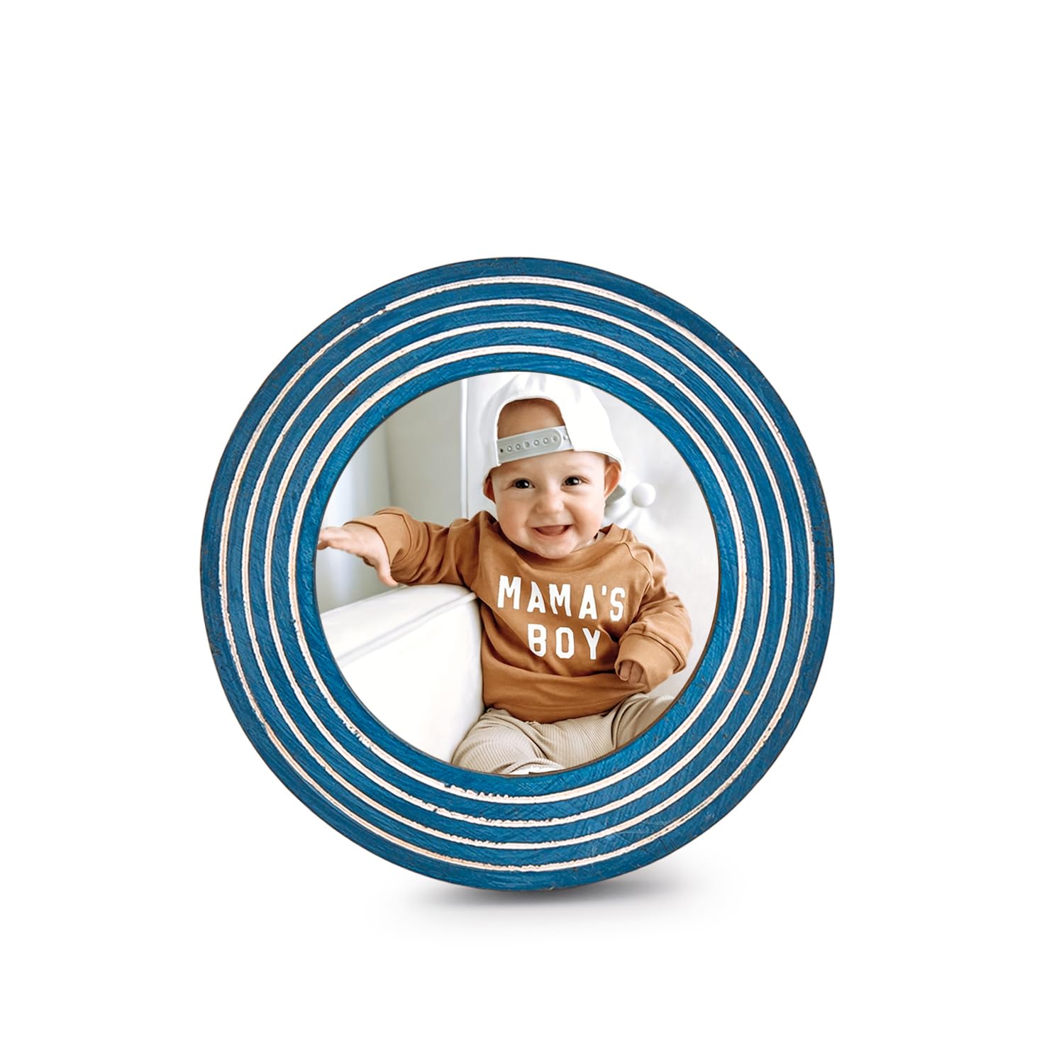 Indus LifespaceWall & Tabletop Frames Acacia Wood 10.16cmX 10.16cm Round Picture Frame Blue for Tabletop Display